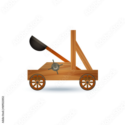 Medieval Siege Weapon A Detailed Illustration of a Wooden Catapult on Wheels