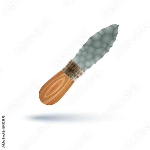 Ancient Stone Knife with Wooden Handle Prehistoric Tool Illustration