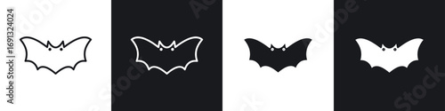 Bat icon symbol collection on white background.