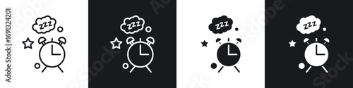 Alarm snooze icon symbol collection on white background.