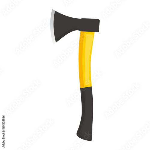 Vector illustration of a sharp modern axe with a yellow handle for chopping wood