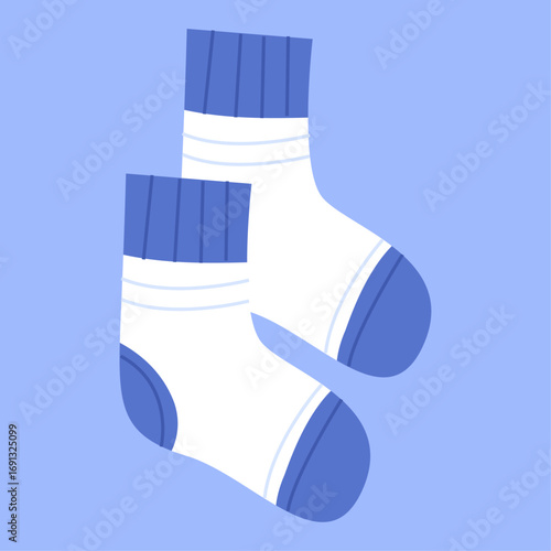 Cute Cartoon Illustration of Two Baby Socks on a Blue Background