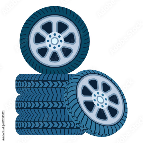 Stack of new automotive tires ready for vehicle maintenance service