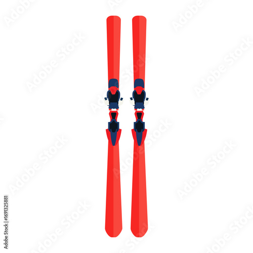 Pair of Red Skis Standing Upright on a Clean White Background