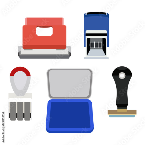 Set various Rubber Stamps and Ink Pads for Official Document Marking and Business Tasks