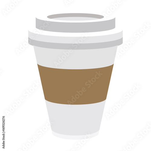 Minimalist vector illustration of a disposable paper coffee cup for takeaway beverages