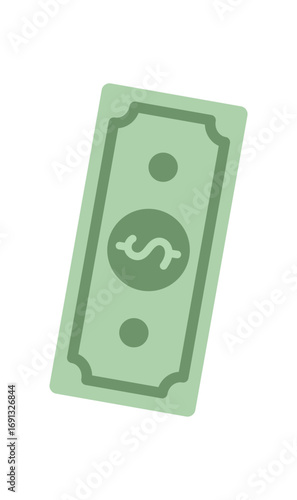 Flat money card in cartoon graphic style on a table. Green dollar concept for game, casino, poker, lotto, and bingo themes. Bright graphic, ideal for boardgame visuals.