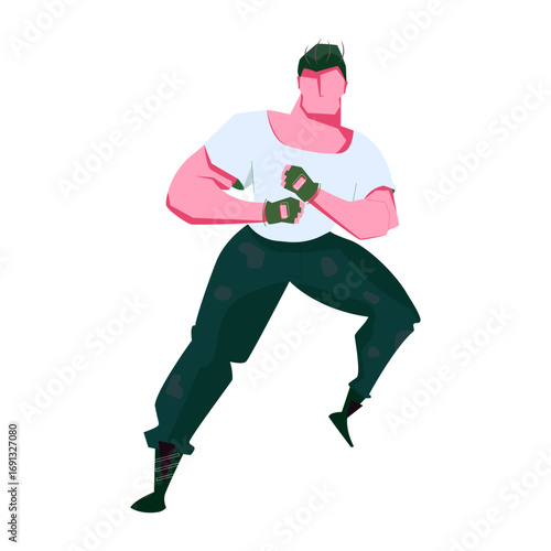 Vector illustration of a a tough street fighter character poised for combat
