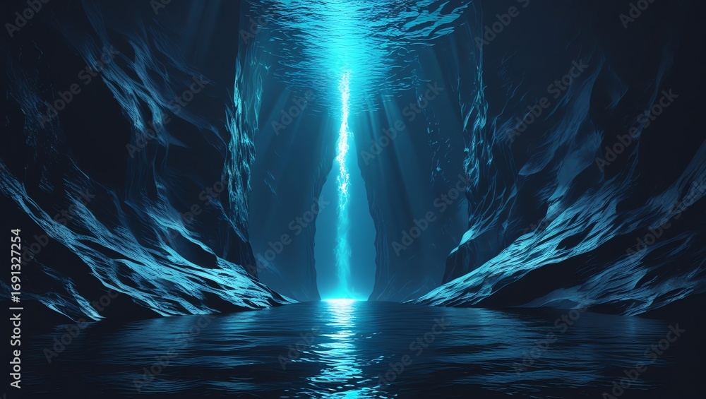 Obraz premium Enigmatic Underwater Cave: A Digital Masterpiece