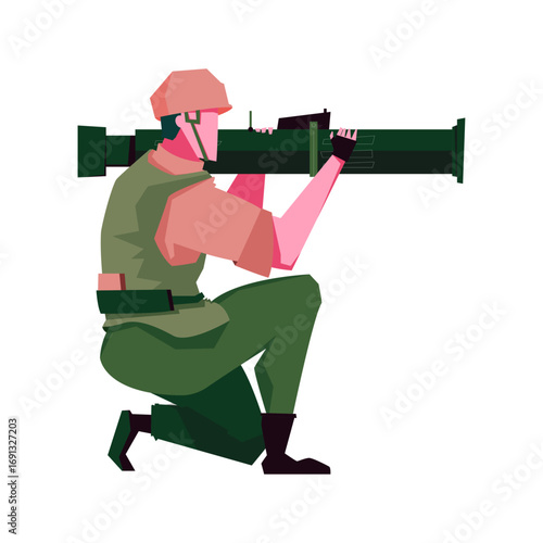 Military Soldier Kneeling and Aiming an Anti-Tank Weapon Vector Illustration