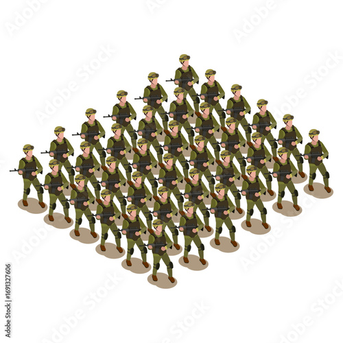 Isometric View A Disciplined Infantry Platoon Ready For Battle