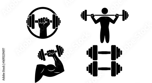Illustrations showcasing weightlifting and strength training with various dumbbell positions