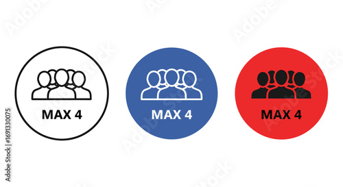 Three circles displaying a group of people icon with a maximum of four persons allowed text inside