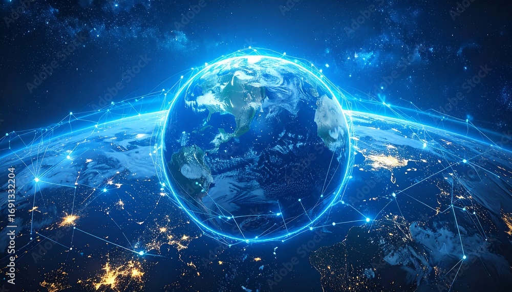 Obraz premium Earth in a network of connections, detailed digital representation