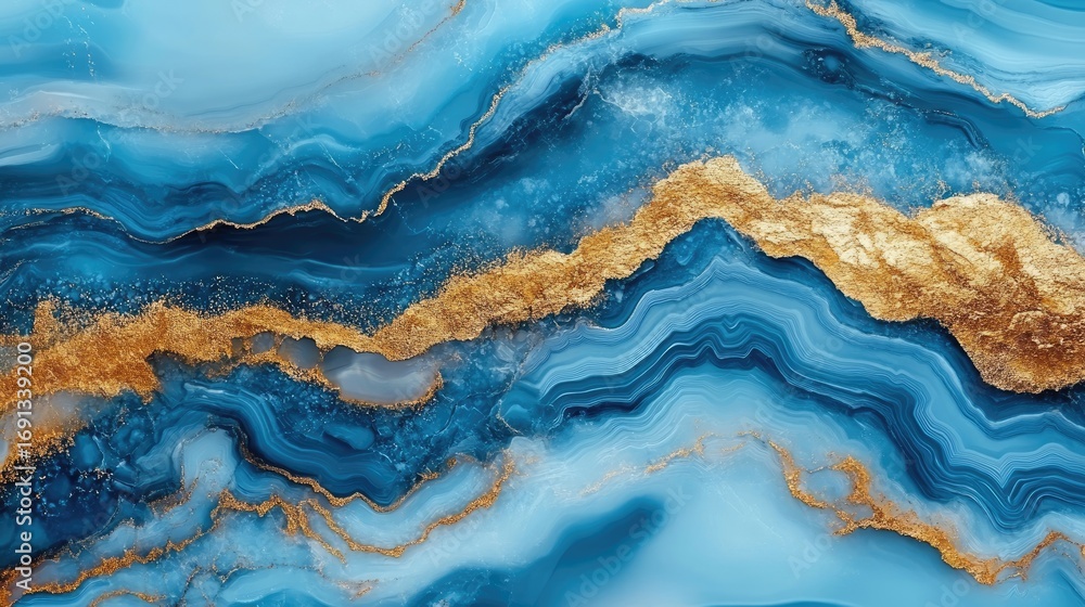 Fototapeta premium Abstract Blue and Gold Swirling Marble Design
