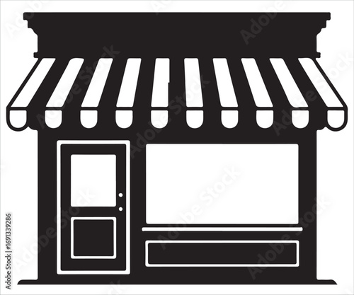 Vector silhouette of storefront shop with awning isolated on white