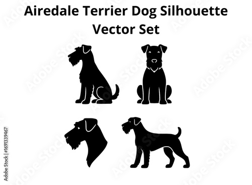 Airedale Terrier Dog Silhouette Vector Set