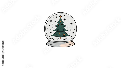 A festive snow globe featuring a Christmas tree.