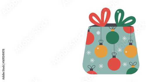 Christmas gift box filled with ornaments.