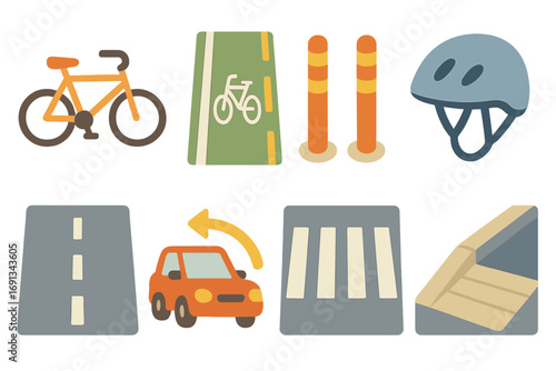 Bike Lane Illustrations. Flat vector mini-illustrations Dedicated bike lane integration in colors children’s illustrations: