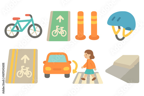 Bike Lane Illustrations. Flat vector mini-illustrations Dedicated bike lane integration in colors children’s illustrations: