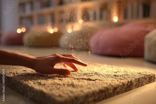 Wallpaper Mural The gentle touch of a hand on a cozy carpet, illuminated by sparkling dust. Torontodigital.ca