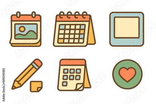 Children's Calendar Icons. Flat vector mini-illustrations Custom calendar printing in colors children's illustrations: wall