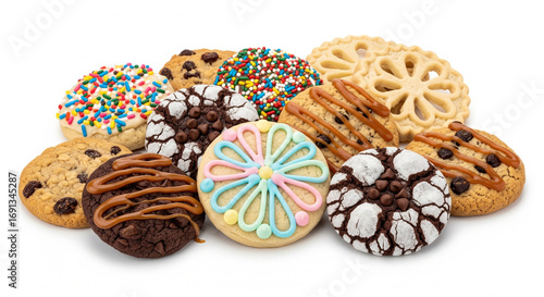 Delicious Assortment of Decorated Cookies with Chocolate Chips and Sprinkles on Isolated transparent background