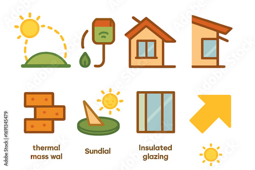 Children's Solar Icons. Flat vector mini-illustrations Vertical smart planter in colors children's illustrations: stacked planter,