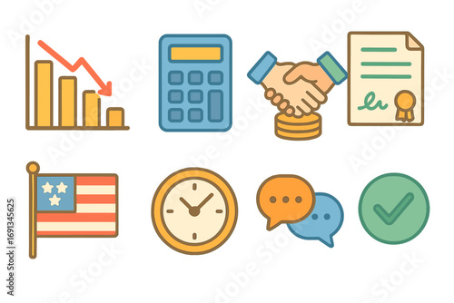 Children's Trade Illustrations. Flat vector mini-illustrations Tariff reduction negotiations in colors children’s illustrations: