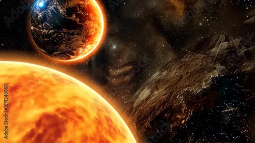 Cosmic Dance: A captivating image showcases the beauty and mystery of space, with vibrant celestial bodies and stellar formations filling the canvas.