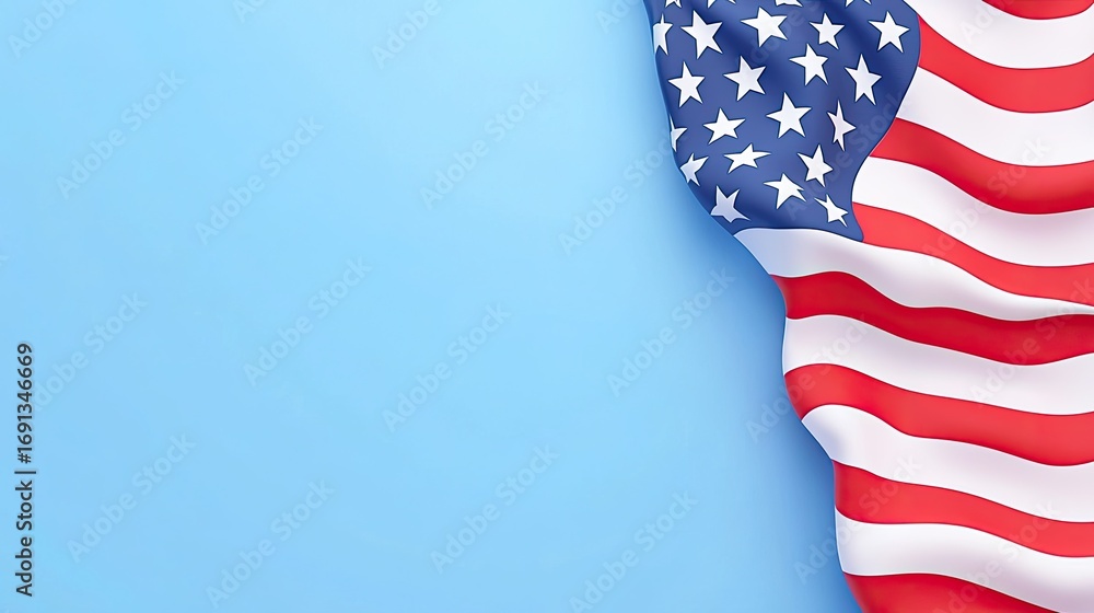 Obraz premium American Flag Draped Against Light Blue Background