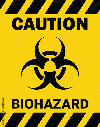 Caution biological hazard sign, A yellow Vertical Rectangle with alternating black stripes on the top and bottom inside it