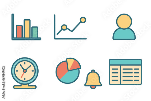Colorful Children's Dashboard. Flat vector mini-illustrations Streaming analytics dashboard in colors children's illustrations: