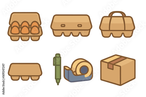 Colorful Egg Cartons. Flat vector mini-illustrations Packaging eggs in cartons in colors children's illustrations: egg carton,