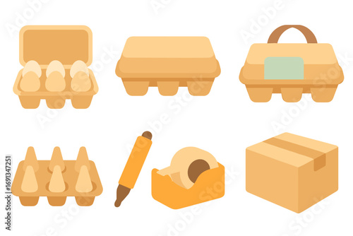 Colorful Egg Cartons. Flat vector mini-illustrations Packaging eggs in cartons in colors children's illustrations: egg carton,