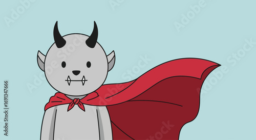 Cute cartoon devil character with a flowing red cape.