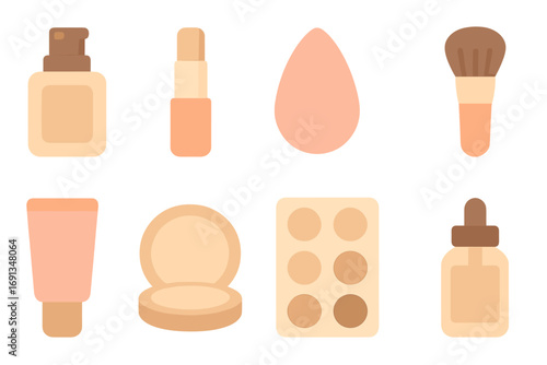 Colorful Makeup Icons. Flat vector mini-illustrations Foundation and concealer kit in colors children's illustrations: foundation