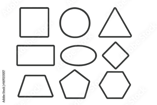 Basic geometric shapes outline icon set. Educational vector collection for learning math and geometry. Simple minimal symbols for kids, school, or abstract design templates.