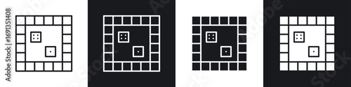 Game board icons collection in black and white filled and line versions