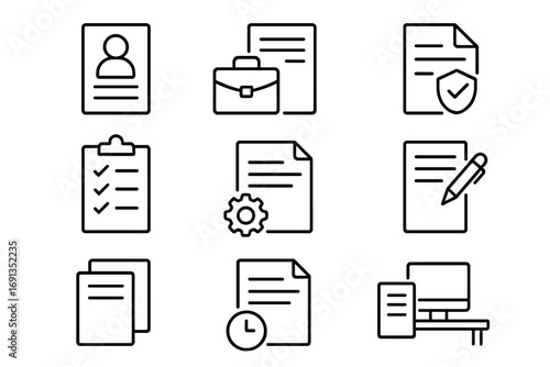 Set of paper and job-related line icons, editable stroke for design, websites, apps, cards, linear vector images of documents, office work, business, management illustration