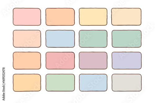 Soft pastel color palette vector. Swatches in an artistic grid for design inspiration. Chart template for color selection. Graphic resource samples for branding and web design.