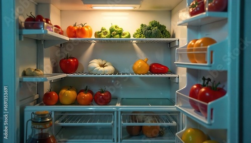 Wallpaper Mural Empty refrigerator, bare pantry shelves, wilted vegetables; symbolic of the emptiness and despair often associated with hunger and depression , refrigerator, hunger Torontodigital.ca