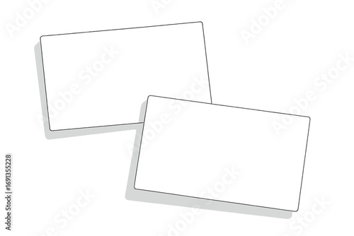 Minimal business card mockup with shadow overlay. Blank vector template for branding identity presentation. Corporate stationary design. White clean empty visiting card set.