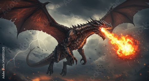 Armored War Dragon A Majestic Fantasy Illustration of Fire and Fury