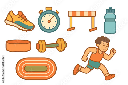 Athletic Training Icons. Flat vector mini-illustrations athletes in training for competitions in colors