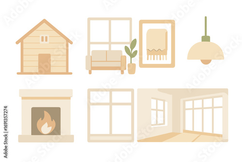 Scandinavian Design Icons. Flat vector mini-illustrations Scandinavian design in colors children's