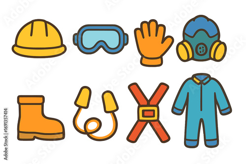 Painter's Safety Gear. Flat vector mini-illustrations safety gear for painters in colors children's