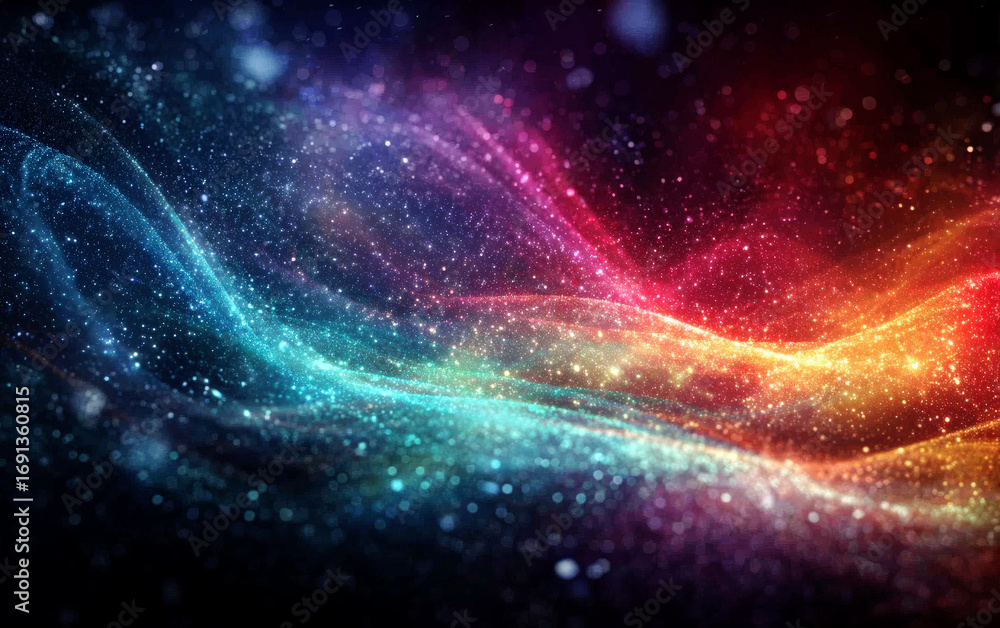 Fototapeta premium Vibrant colorful cosmic waves with sparkling particles in space