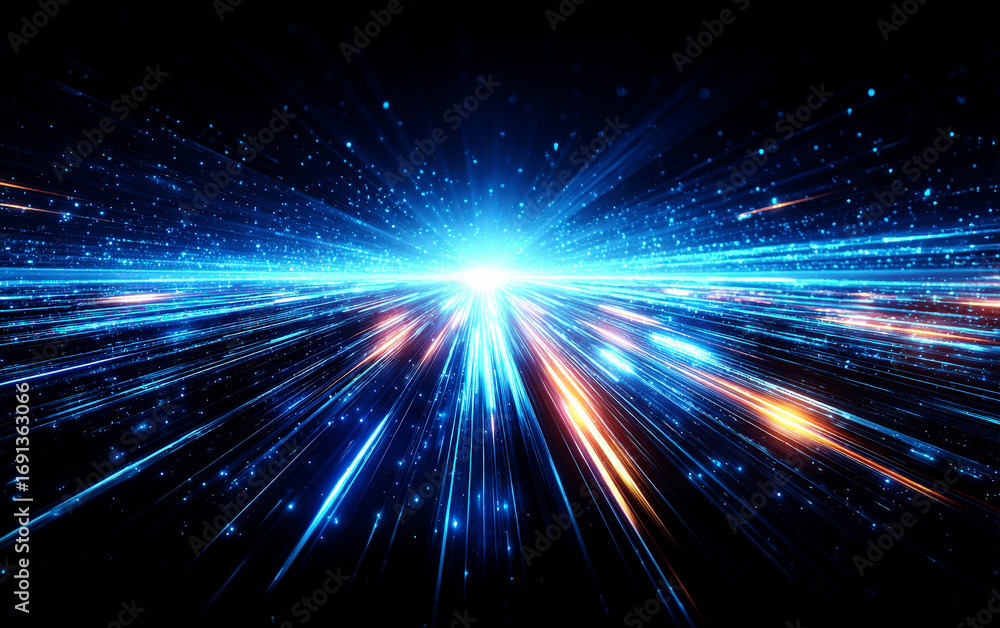Obraz premium Vibrant blue and orange light beams radiating in a futuristic space